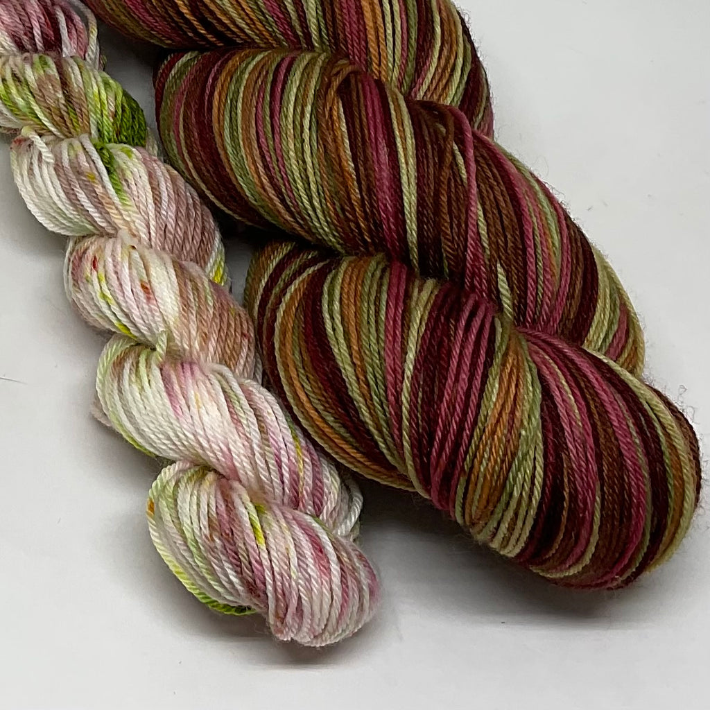 Fall-Le-Lujah Six Stripe Self Striping Yarn with Speckled Mini Skein