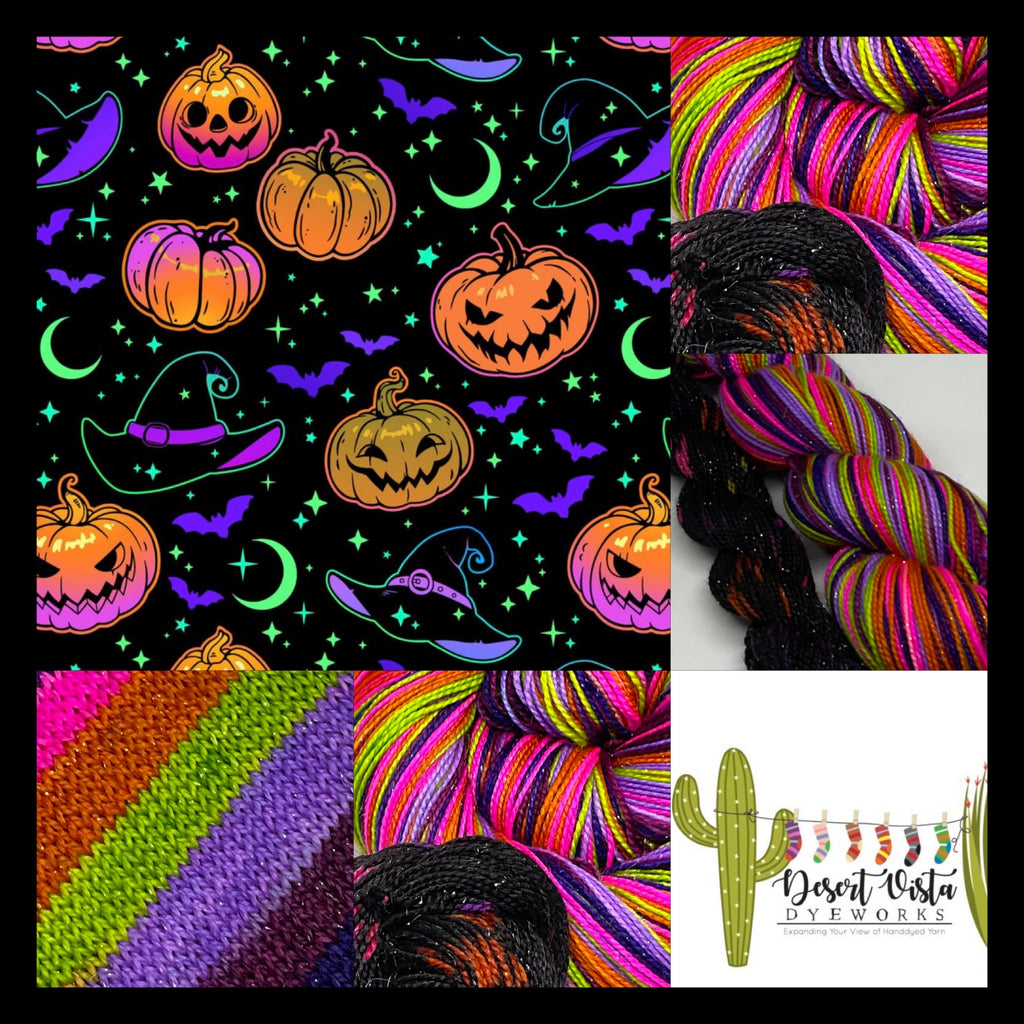 Kooky Halloween Six Stripe Self Striping Yarn with Speckled Mini Skein