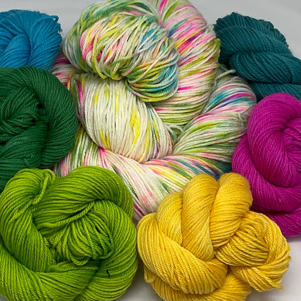 Tropical Vibes Mini Skeins  and Full Skein Speckled Variegated Yarn Set