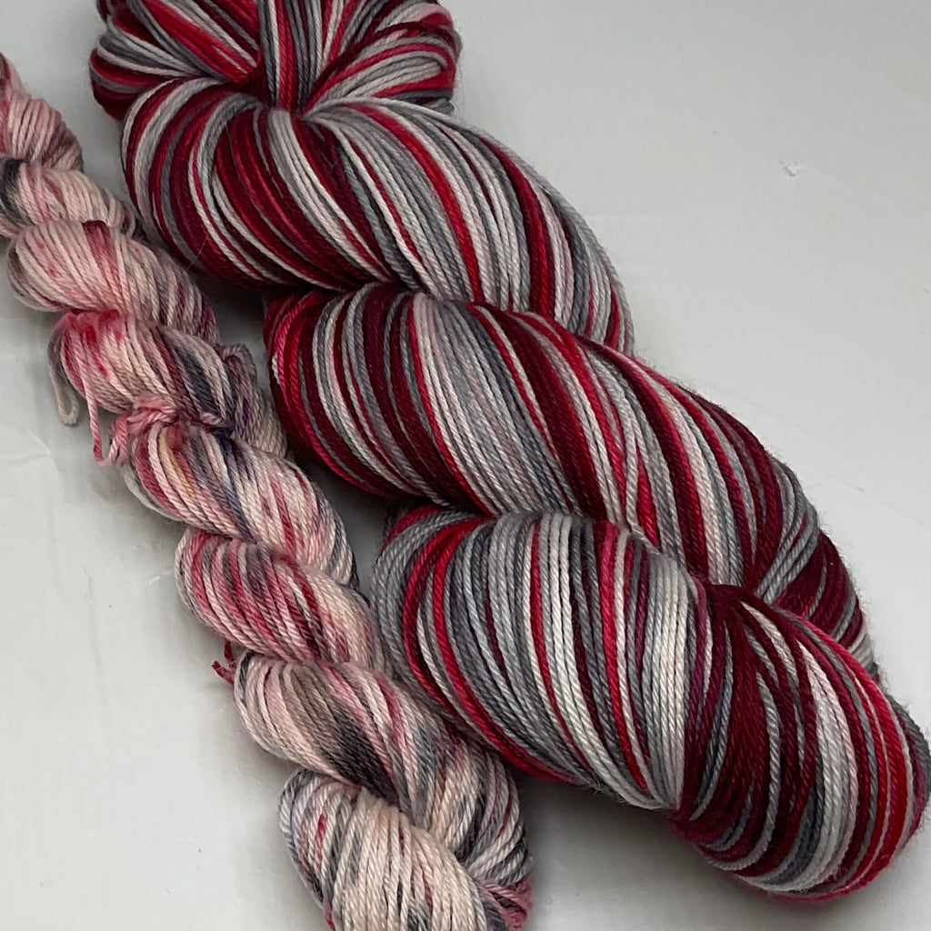 Holiday Invitations Five Stripe Self Striping Yarn with Coordinating Speckled Mini Skein