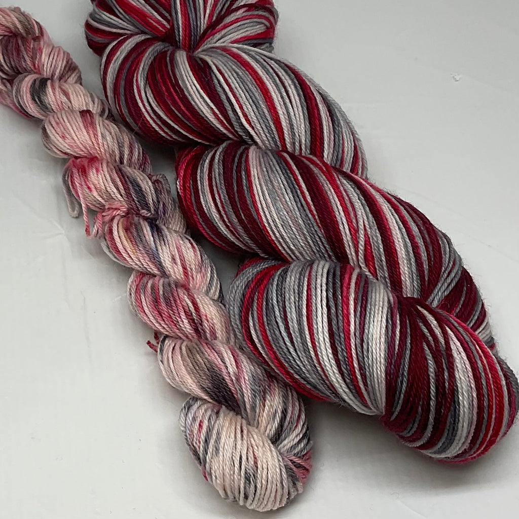 Holiday Invitations Five Stripe Self Striping Yarn with Coordinating Speckled Mini Skein