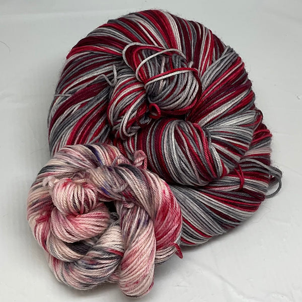 Holiday Invitations Five Stripe Self Striping Yarn with Coordinating Speckled Mini Skein