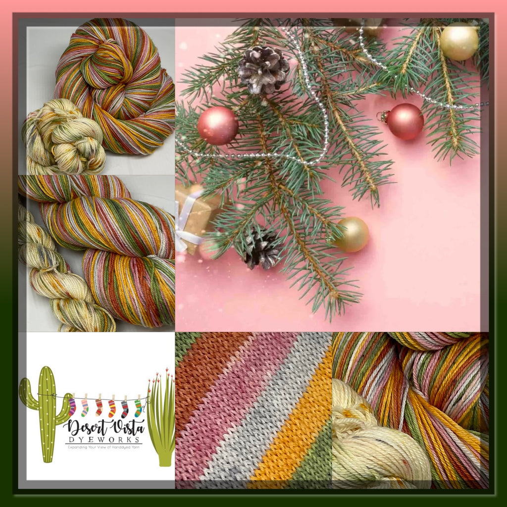 Holiday Elegance Five Stripe Self Striping Yarn with Coordinating Speckled Mini Skein