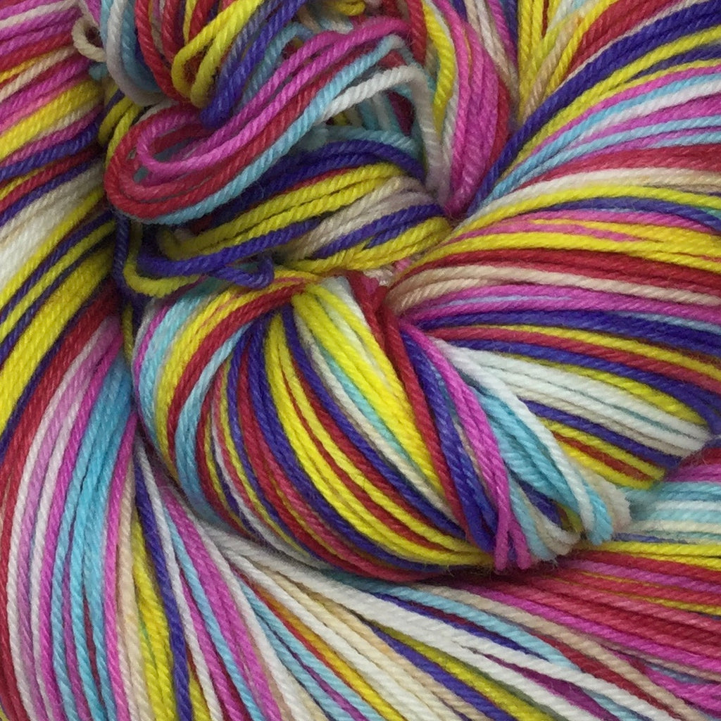 HBD, Charles Shultz Seven Stripe Self Striping Yarn with a 100 yd Mini Skein