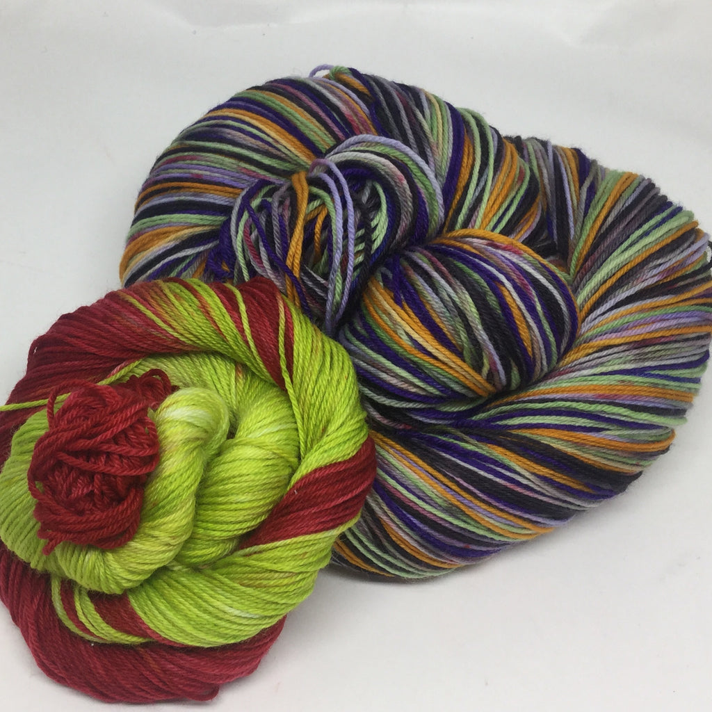 Fairest ZomBody of Them All Six Stripe Self Striping Yarn with Coordinating Mini Skein