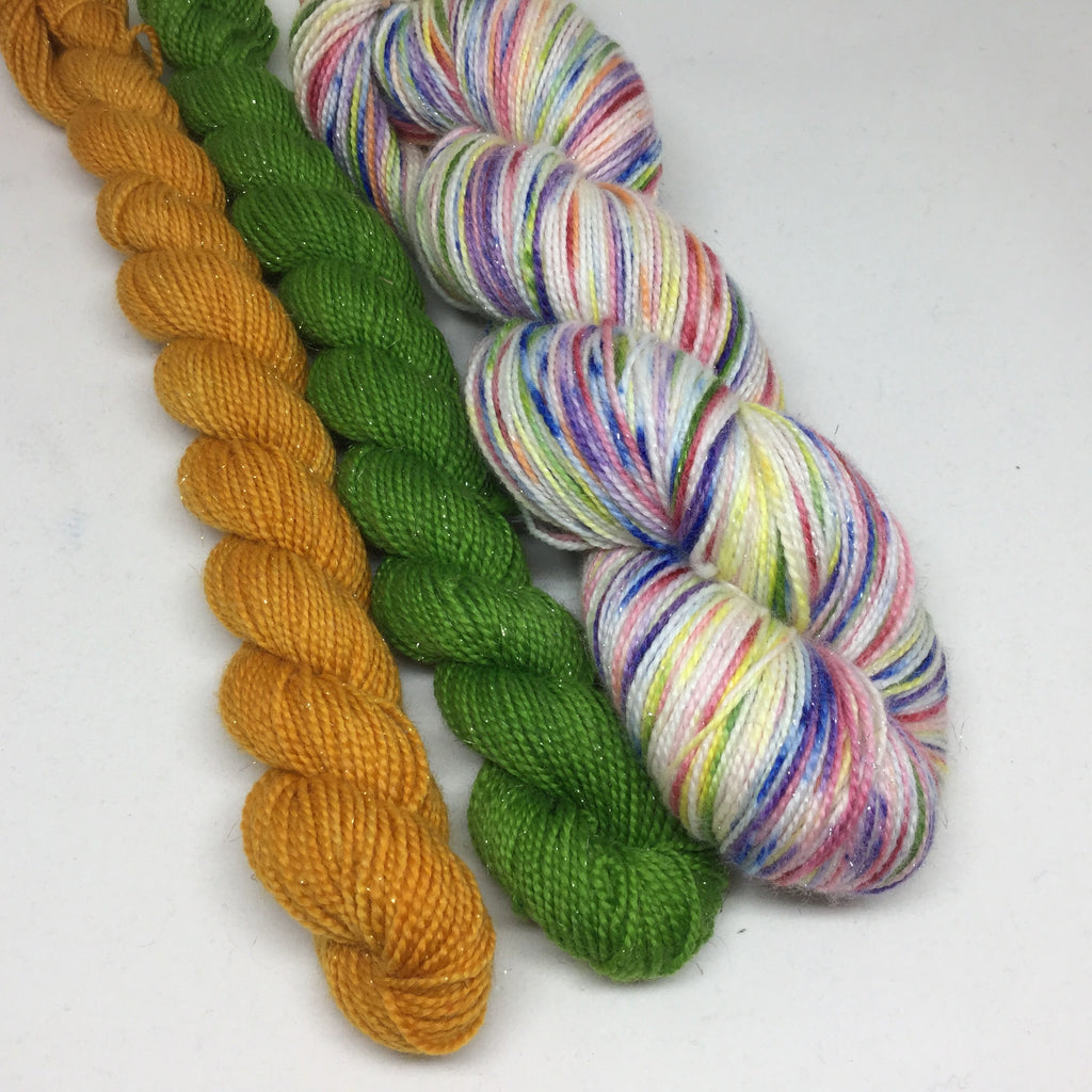 Rainbow Speckled Showers Six  Stripe Self Striping Yarn with Two Mini Skeins
