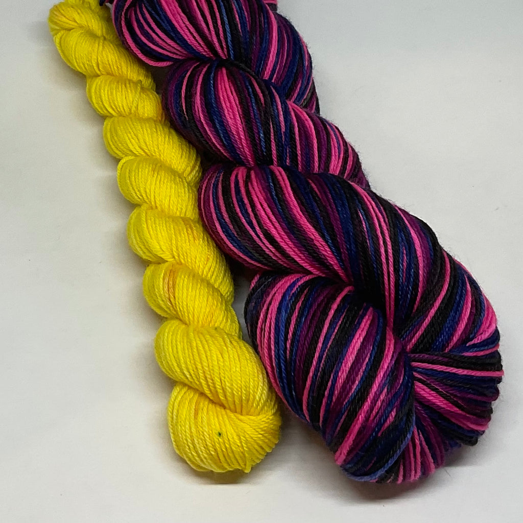 Crabapple Blossoms Four Stripe Self Striping Yarn with Coordinating Mini Skein