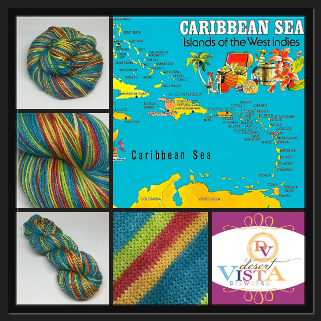Caribbean Sea Four Stripe Self Striping Sock Yarn