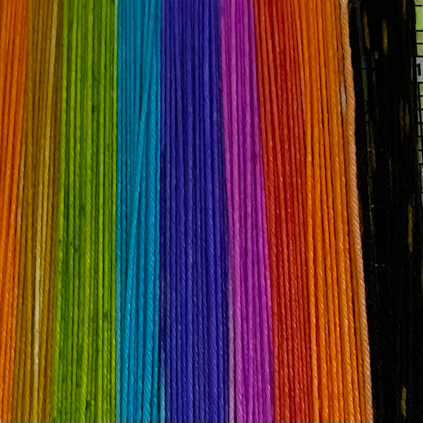 Rainbow Caterpillar Seven Stripe Self Striping Sock Yarn with Coordinating Mini Skein