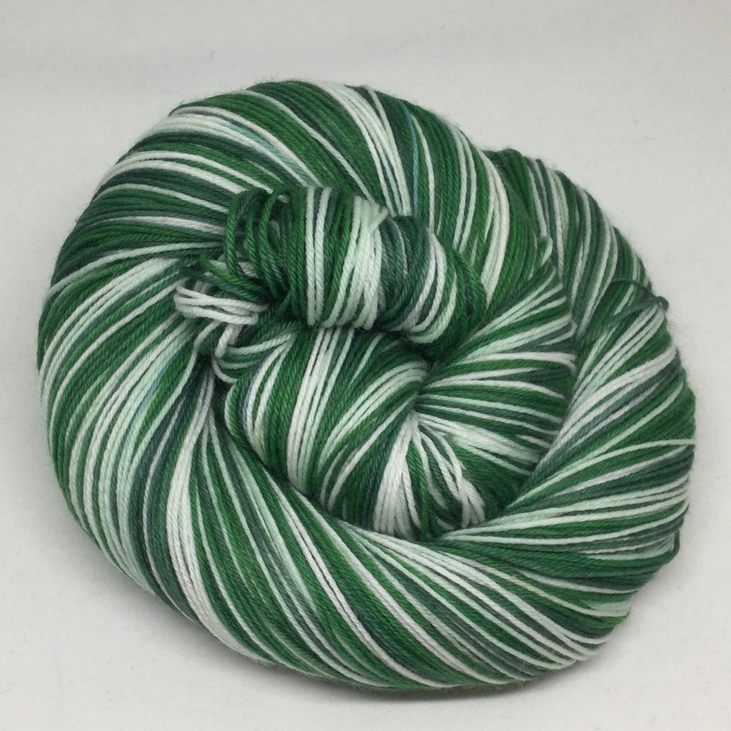 Green Plaid Holiday Cup  Four Stripe Self Striping Yarn