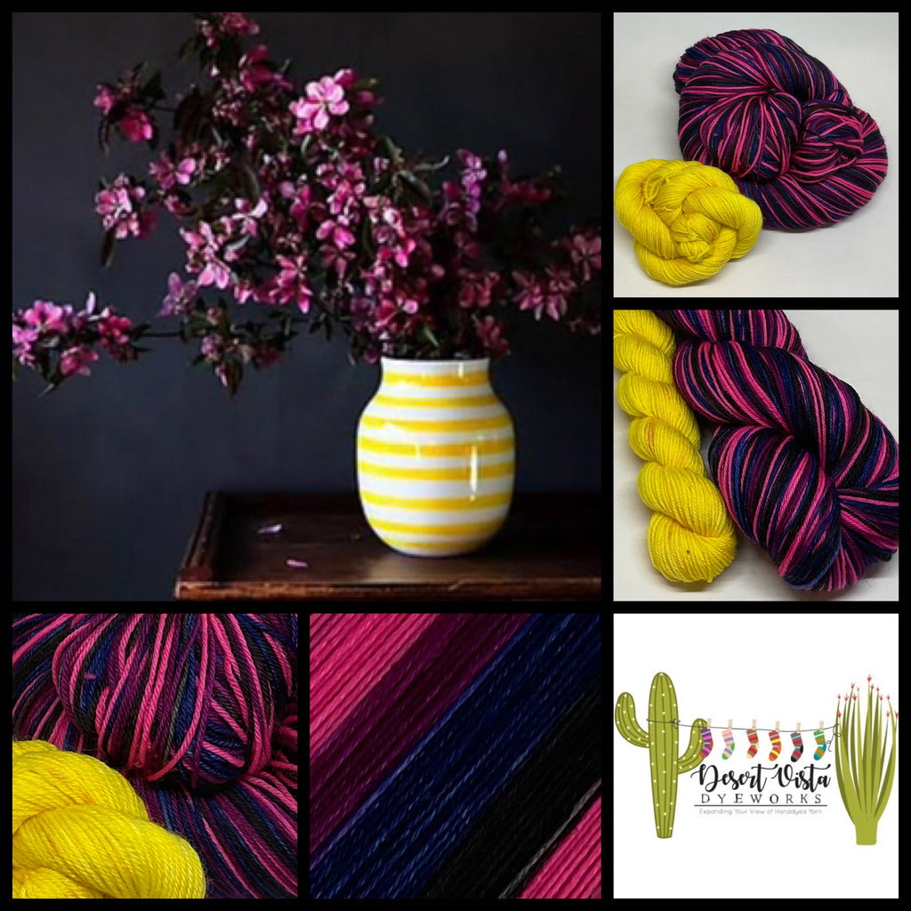 Crabapple Blossoms Four Stripe Self Striping Yarn with Coordinating Mini Skein