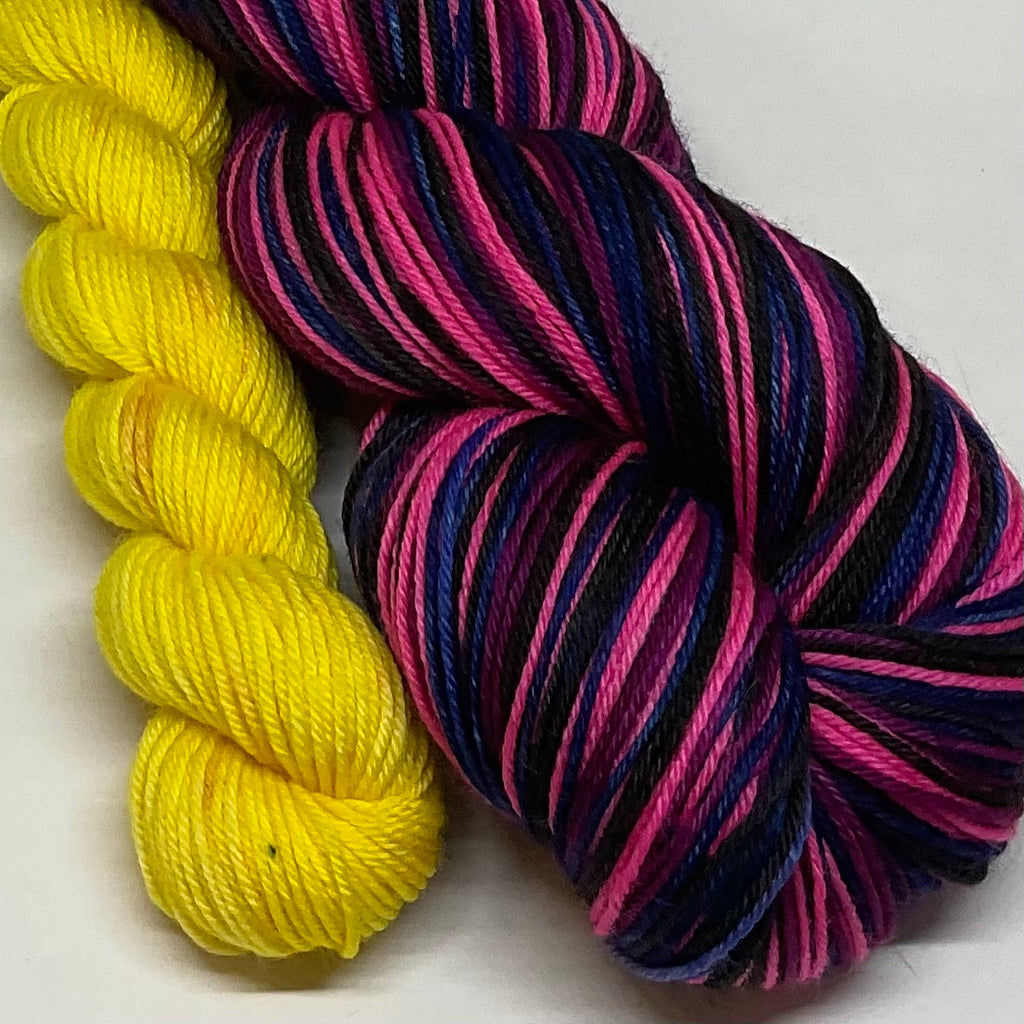 Crabapple Blossoms Four Stripe Self Striping Yarn with Coordinating Mini Skein